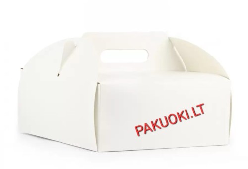  Baltos spalvos kartoninė dėžutė su rankena ( tortinė)