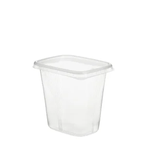 Skaidrūs ovalūs plastikiniai indeliai su dangteliu, 500 ml (20 vnt.)